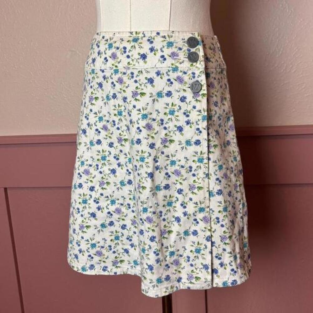cottage coquette vtg floral jean skort ny jeans sz 2 cotton white blue purple
